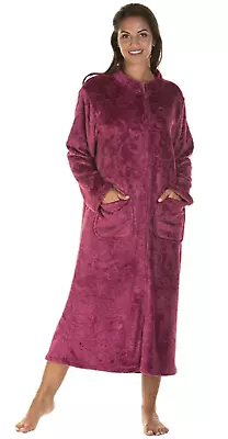 £24.86 • Buy Ladies Soft Fleece Embossed Zip Front Dressing Gown Housecoat Robe Sizes 10-24  