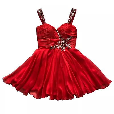 VTG Mac Duggal Sz 10 Red Flare Mini Dress Flutter Cocktail Party Prom Sequins • $60