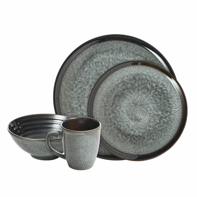 $149 • Buy 16 Piece Knox Reactive Stoneware Dinner Set Black