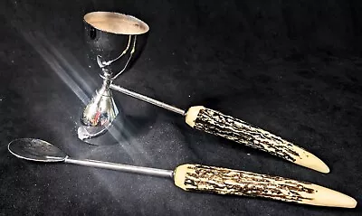 Vintage 2 Piece Bar Cocktail Set  Jigger And Spoon - Faux Antler Stainless Steel • $17.99