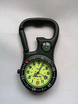 Black Carabiner Sprung Paramedic Doctors Nurses Sport Style Fob Watch Compass  • £16.95