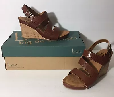 BOC NARA Brown Leather Slingback Cork Wedge Sandal Comfort Shoes Size 10M NIB • $31.49