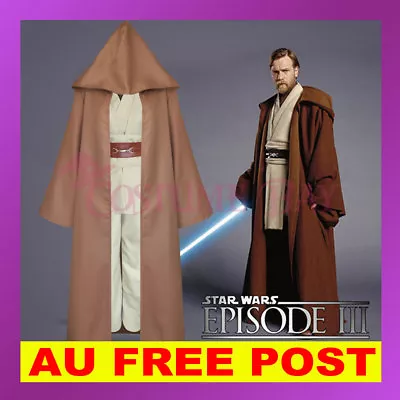 Star Wars Obi Wan Kenobi Jedi Master Knight Hooded Cloak Set Tunic Robe Costume • $54.65