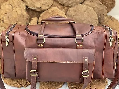 Leather Travel Bag Duffle Gym Men Vintage Holiday 31  Luggage Overnight Weekend • $64.60