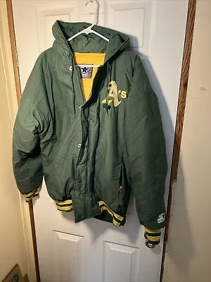 Vintage 90s MLB Starter Oakland Athletics A's Hooded Full Zip Jacket Size Medium • $79.99