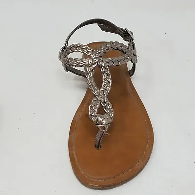 Women's Merona Jana Quarter Strap Flat Strappy Sandals In Silver Size 6 • $13.49