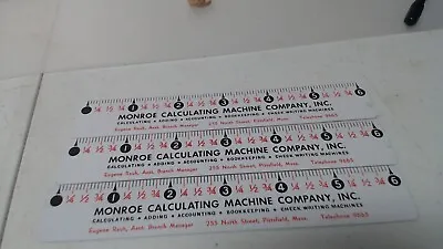 3 Vintage Monroe The Calculator Company Advertising 6  Ruler Pittsfield Mass • $17.99