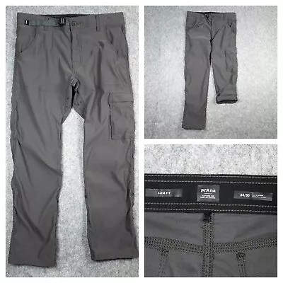 Prana Stretch Zion Pants II Men 34X30 (34x28) Gray Slim Fit Hiking Cargo Modern • $44