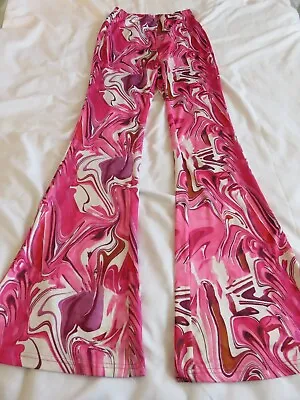 Shein Fun Loving Abba Style 70's 60's Pink & White Dressing Up Trousers Uk 6 - 8 • £5.99