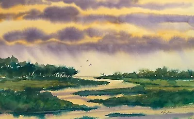 Original Watercolor-golden Marsh Near Savannah • $250