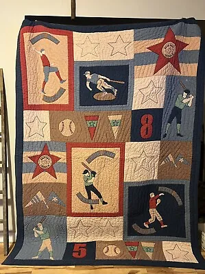 Pottery Barn Kids? Baseball Patchwork Quilt MLB Sports 84” X 63” • $45