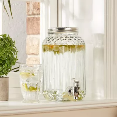 Glass Vintage Drinks Dispenser Jar With Tap Beverages Cocktail Water Jug • £23.99