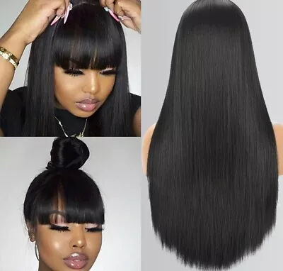 Black Fashion Long Straight Wig With Bangs Women Wigs Full Wigs • $45