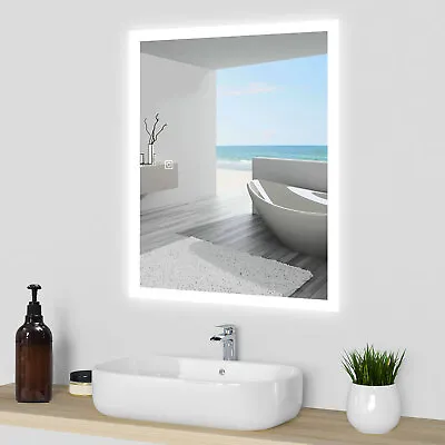 Illuminated Bathroom Mirror With Shaver Socket 3 Colors Lights Dimmable Demister • £115.99