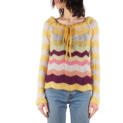 Missoni Vintage Women's Multicolor Wool Mohair Open Knit Sweater Top Size 44 • $99