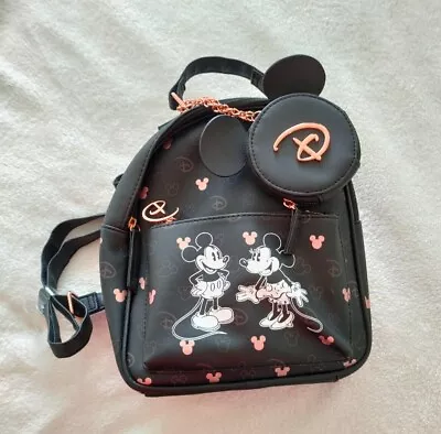 Disney Black Mickey Mouse Mini Backpack With Purse. NEW • £9.50