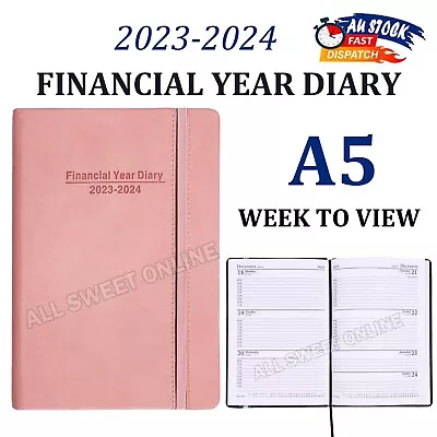 $14.95 • Buy 2023 2024 Financial Year Diary Week To View A5 Size Pink Hard Cover With Elastic