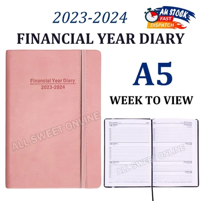 $14.95 • Buy 2023 2024 Financial Year Diary Week To View A5 Size Pink Hard Cover With Elastic