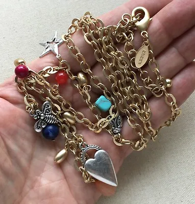 $26 • Buy Chico’s Charm Necklace Steampunk Heart Star Butterfly Lady Bug Gold Tone 36-38 
