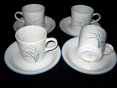 Corning CORELLE COASTAL BREEZE 4 Cup And 4 Saucers Sandstone Blue & Green Flower • $16.24