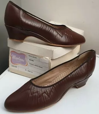 £5.99 • Buy Vintage Original 60s 70s MARLONE Ladies Brown Shoes Wedge Court ~ Size 8 Boxed