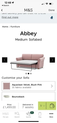 £24.60 • Buy M & S Abbey Sofa Bed 