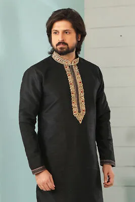 Indian Mens Designer Wedding Bollywood Party Wear Black Kurta Payjama From India • £71.93