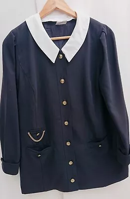 Basler Size 42 Vintage Navy Nautical Sailor Jacket Wool Blend Removable Collar  • £34