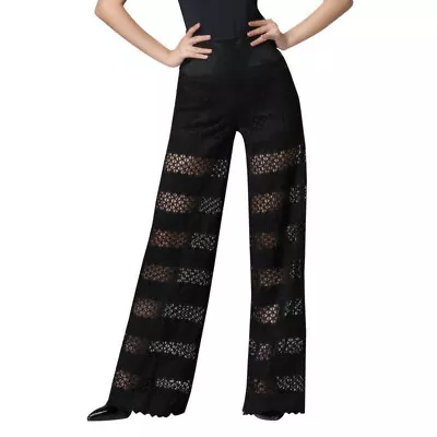 Lady Lace Wide Legs Pants Hollow Out See Through Dance Tango Cha Cha Latin Loose • $38.20