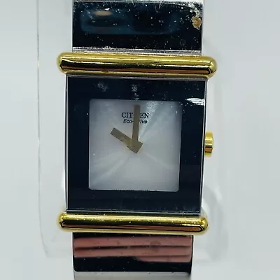 Citizen Eco Drive Watch Women Two Tone Square MOP Metal 23mm FOR REPAIR • $19.95