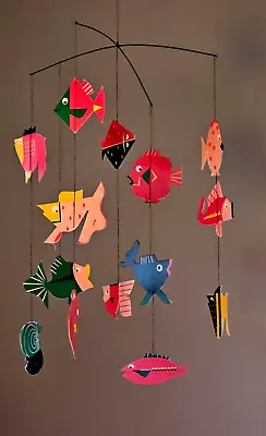 Vintage Mid Century Modern Fish Mobile Kinetic Sculpture Retro Japan NOS • $54.95