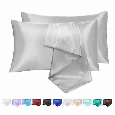 $7.99 • Buy 2x Silk Satin Pillow Cases Queen Size 51 X 76cm Soild Standard Pillow Covers New