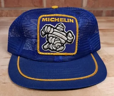Michelin Man Patch Snapback Trucker Hat Cap Swingster 1980s Blue Mesh Vintage  • $21.42