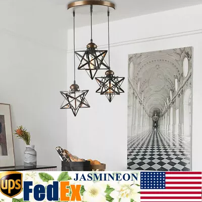 3 Heads Moravian Star Pendant Light Fixtures Metal Glass Shade Ceiling Light US • $83.60