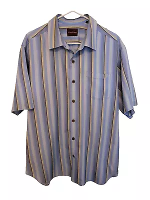 Tommy Bahama Mens Hawaiian Silk Short Sleeve Shirt LARGE L Blue • $18.99