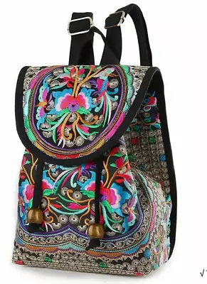 Chinese Miao Handmade Vintage Style Bag Embroidery Fabric Cloth Backpack Travel • $12.45