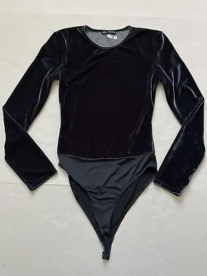 Zara Bodysuit Womens S Gray Silver Crushed Velvet Velour Long Sleeve • $16.99