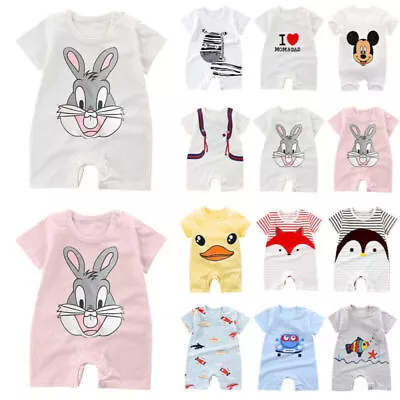 Kid Babys Cartoon Print Romper Girls Boy Short Sleeve Jumpsuit Playsuit Summer . • £4.99