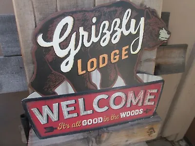 $139.99 • Buy GRIZZLY LODGE Welcome Woods  Metal DISPLAY SIGN Vintage Look Outdoors Look Large