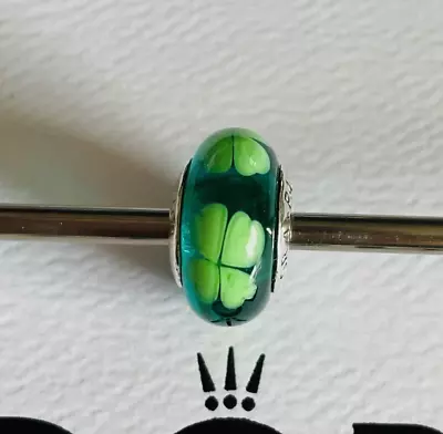 Pandora Green Lucky Irish Clover Murano Glass Bead Charm 790927 Ale S925 • £18