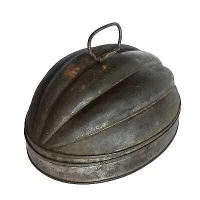 Antique Tin Steamed Pudding Mold Unsigned Patina 2 Piece W Handles Nice • $32.25