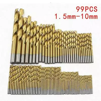 99Pcs Titanium Coated HSS Drill Bit Tool Set For Plastic Wood Metal Kit UK • £7.93