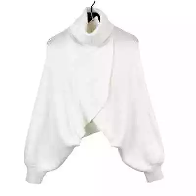 NWT Elan (M) Womens Turtleneck Criss Cross Crop Bolero Sweater Thick Knit White • $20