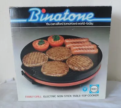 Vintage Boxed Unused  Binatone  Round Table Top Electric Grill Machine Orange • £34.99