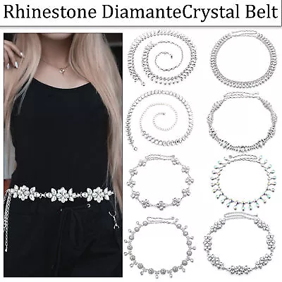 Women Diamante Rhinestone Belt Large Crystal Waist Chain Belt • £6.69