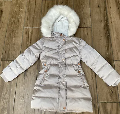 Girls Age 6 Years Ted Baker Silver Down Feather Coat Parka Longline Jacket Vgc • £39.99
