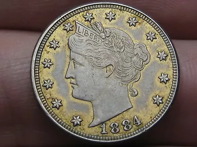 1884 Liberty Head V Nickel- XF/AU Obverse Details Gold Plated Racketeer Nickel • $85.94