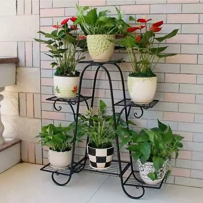 6 Tier Iron Metal Standing Shelf For Garden Plant Flower Pot Stable Rack Holder • $36.95