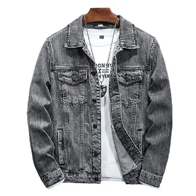 Mens Grey Washed Denim Jacket Lightweight Jeans Collared Top Sizes S M L • $49.95