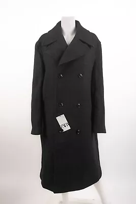 Zara Mens Double-Breasted Coat Peacoat XL Anthracite Gray Long 4155/413 NWT • $225